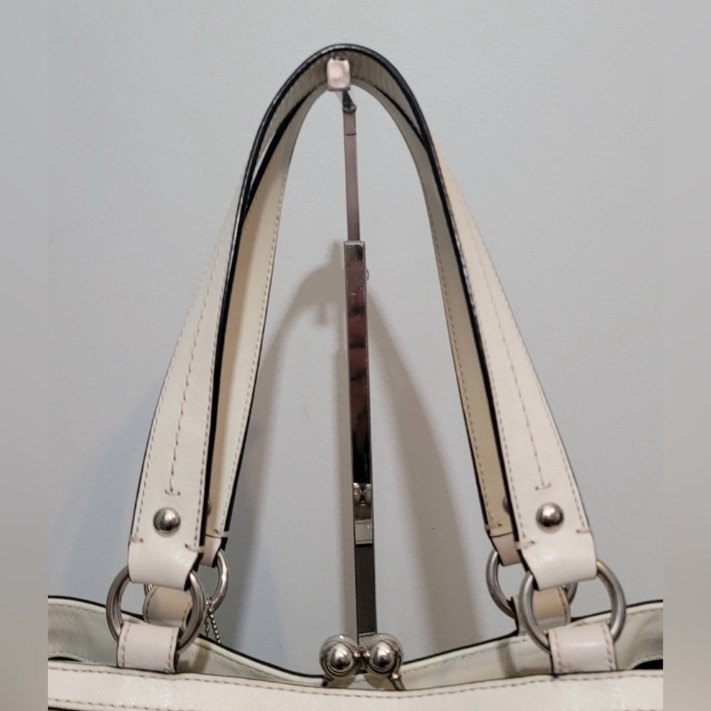 Coach Laura Spectator Satchel Tote Bag Gray White Leather 3 Compartments - Picture 6 of 16